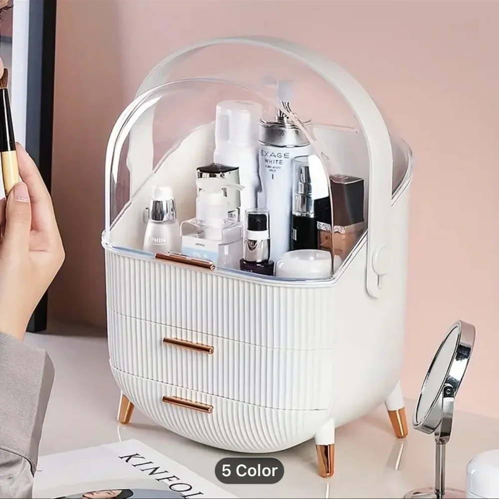 White Cosmetic Organizer with Gold Accents